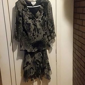 Black floral two piece dress